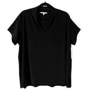 Sympli 16 NEW black deep U trapeze top short cap sleeve blouse